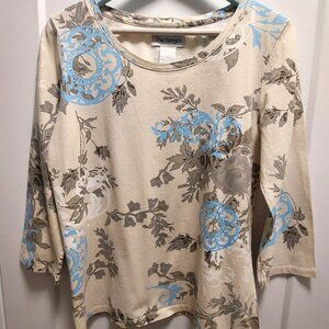 THE PARAGON Women's 100% Cotton Floral Long Sleeves Pullover Top - Size Large